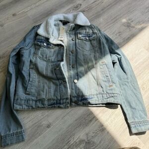 NWT Jou Jou Denim Jacket White Wool Lined Women Size Small Junior Francesca #493